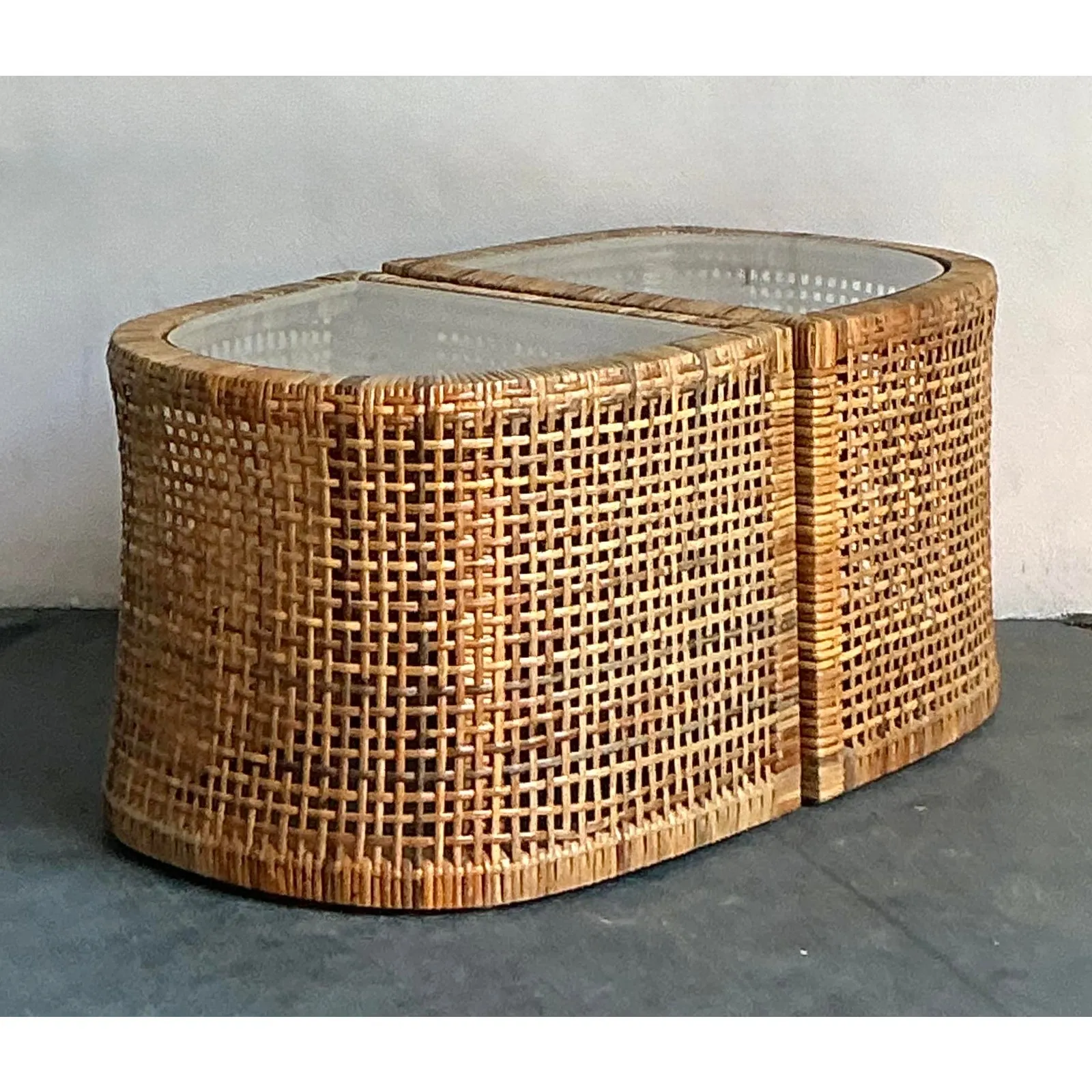 Vintage Boho Woven Rattan Side Tables - Set of 2 — additional photo 8
