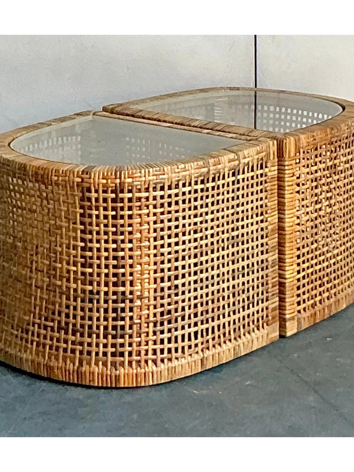 Vintage Boho Woven Rattan Side Tables - Set of 2 — additional photo 8