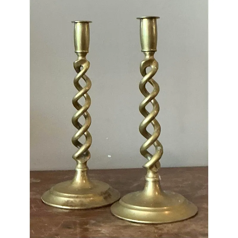 Vintage Regency Twisted Brass Candlesticks - A Pair — additional photo 3