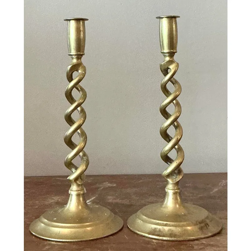 Vintage Regency Twisted Brass Candlesticks - A Pair — additional photo 5