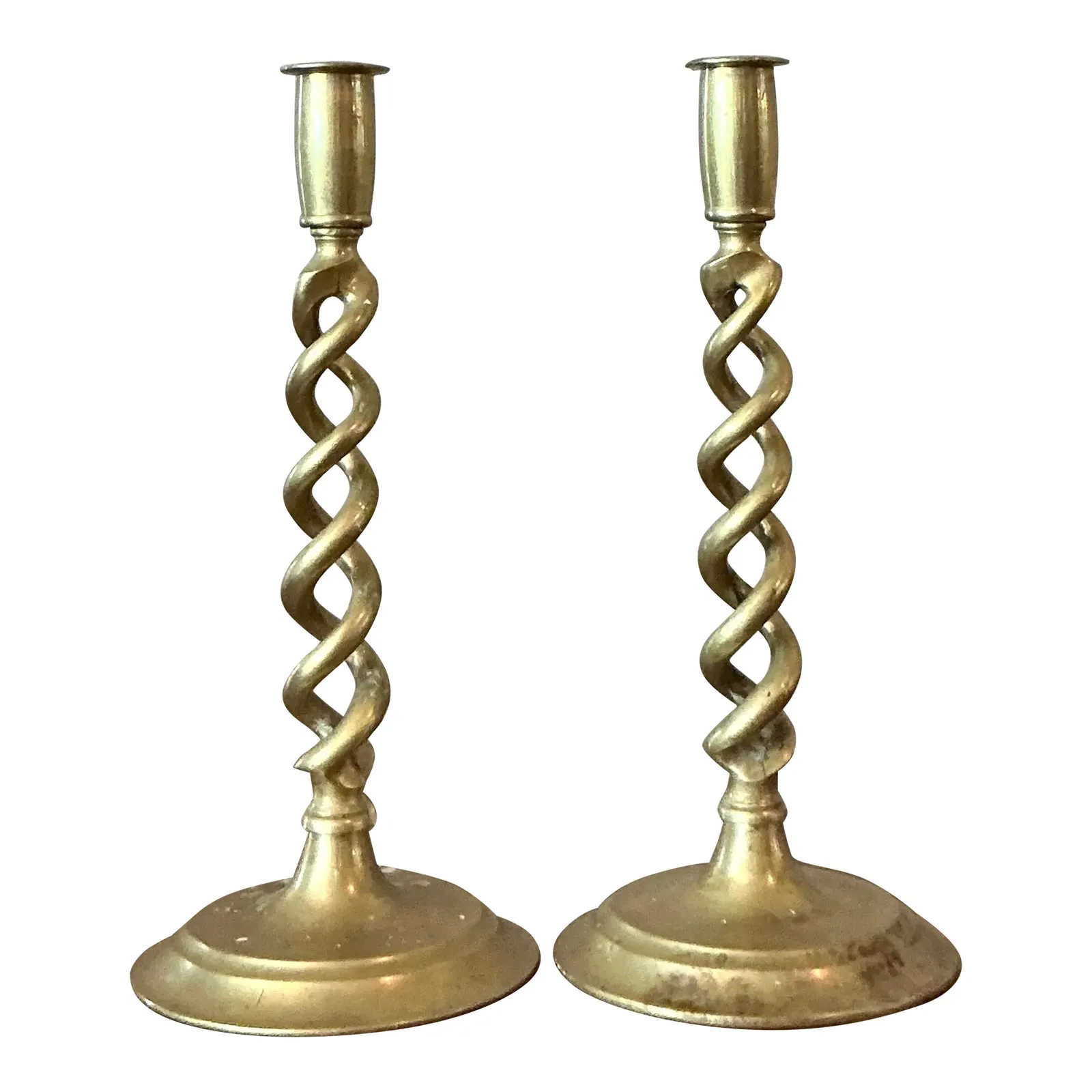 Vintage Regency Twisted Brass Candlesticks - A Pair — additional photo 1