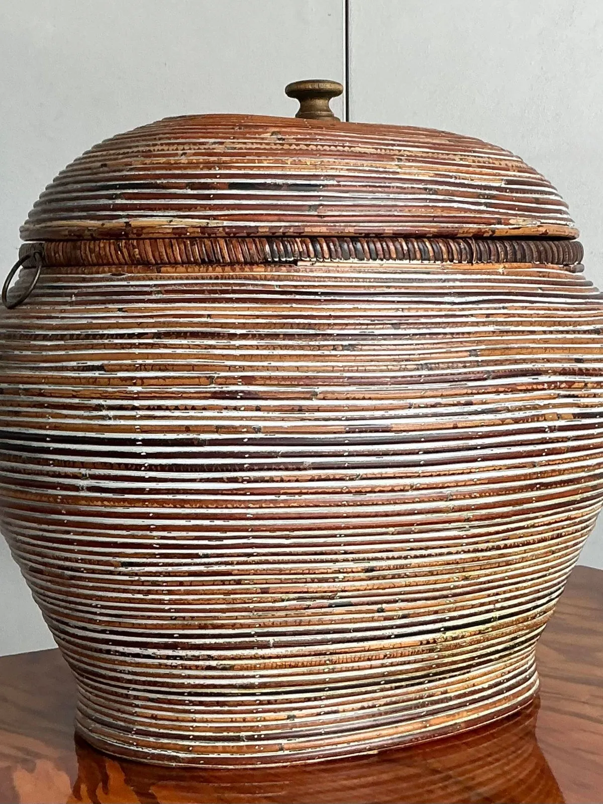 Vintage Boho Monumental Pencil Reed Lidded Basket — additional photo 7