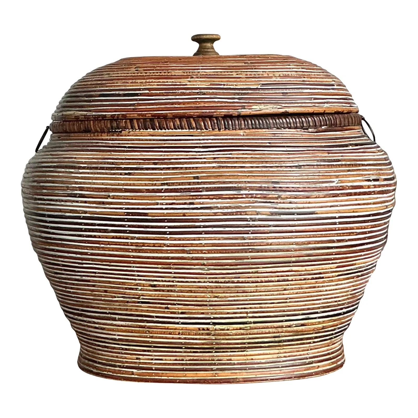 Vintage Boho Monumental Pencil Reed Lidded Basket — additional photo 1