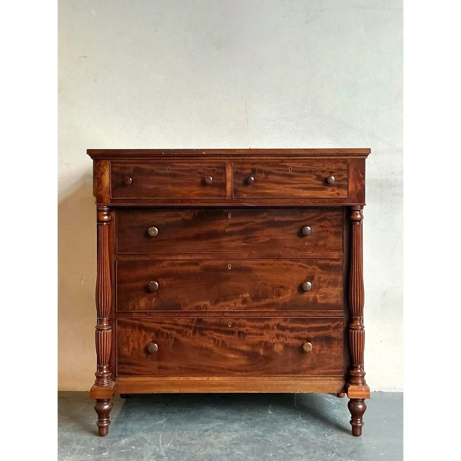 Vintage Federal Flame Mahogany Tall Chest of Drawers — additional photo 3