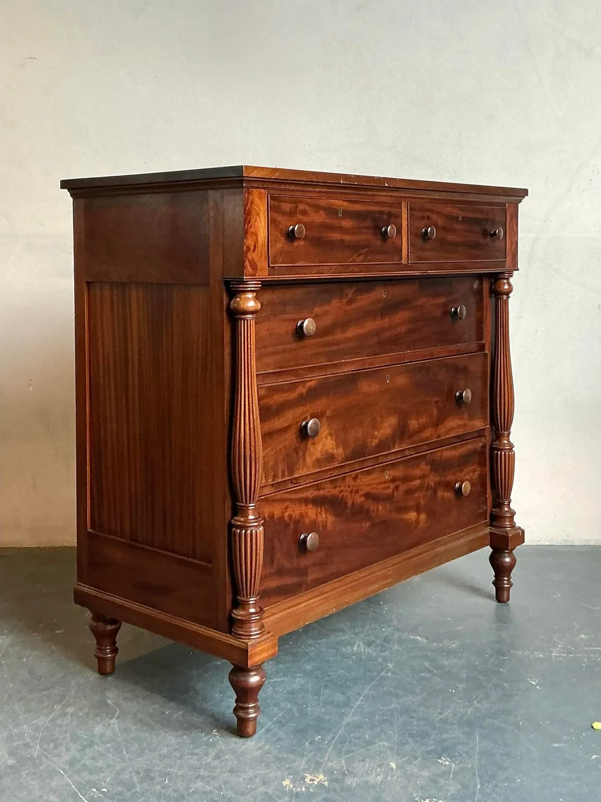 Vintage Federal Flame Mahogany Tall Chest of Drawers — additional photo 8