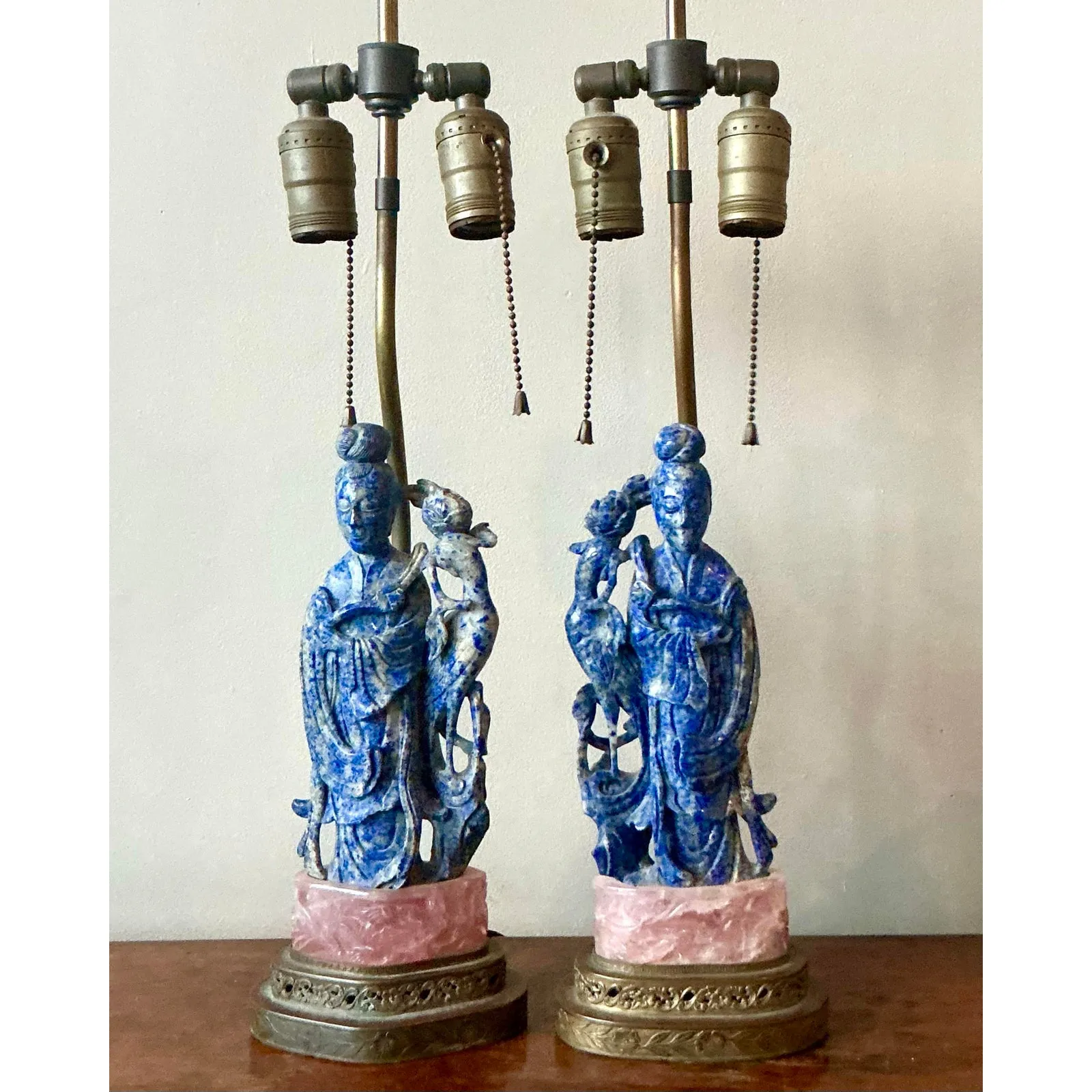 Vintage Regency Lapis Lazuli and Rose Quartz Figural Lamps - Set of 2 — additional photo 3