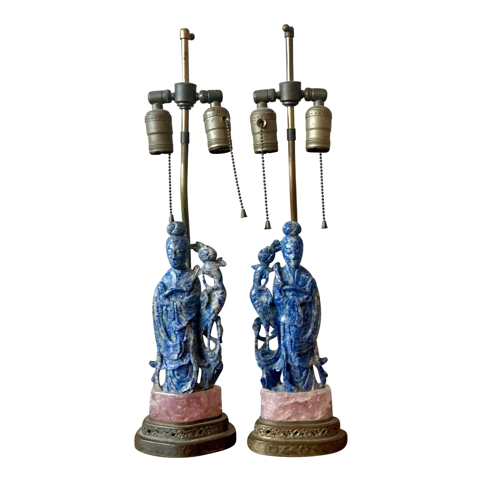 Vintage Regency Lapis Lazuli and Rose Quartz Figural Lamps - Set of 2 — additional photo 1