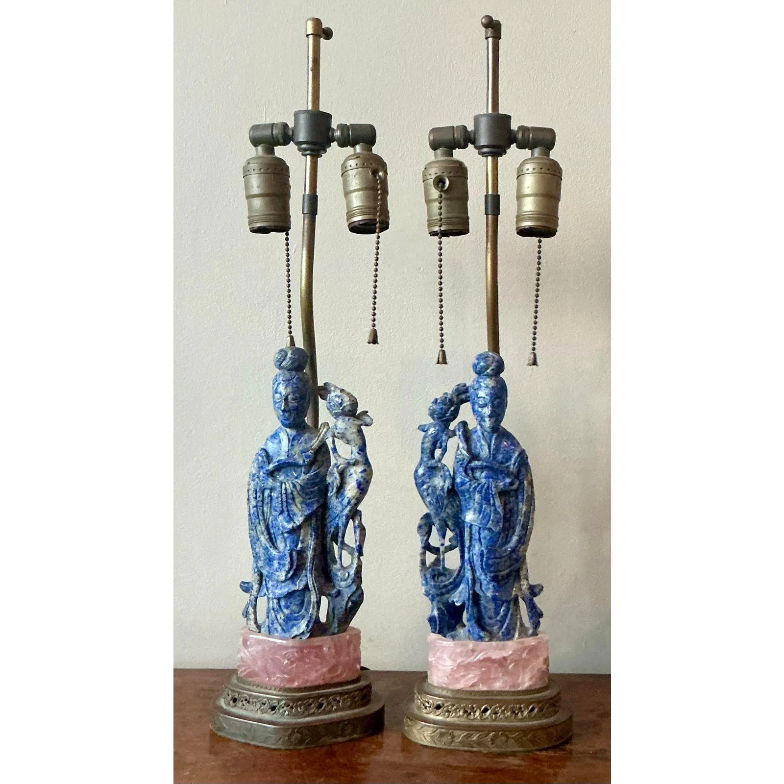Vintage Regency Lapis Lazuli and Rose Quartz Figural Lamps - Set of 2 — additional photo 4
