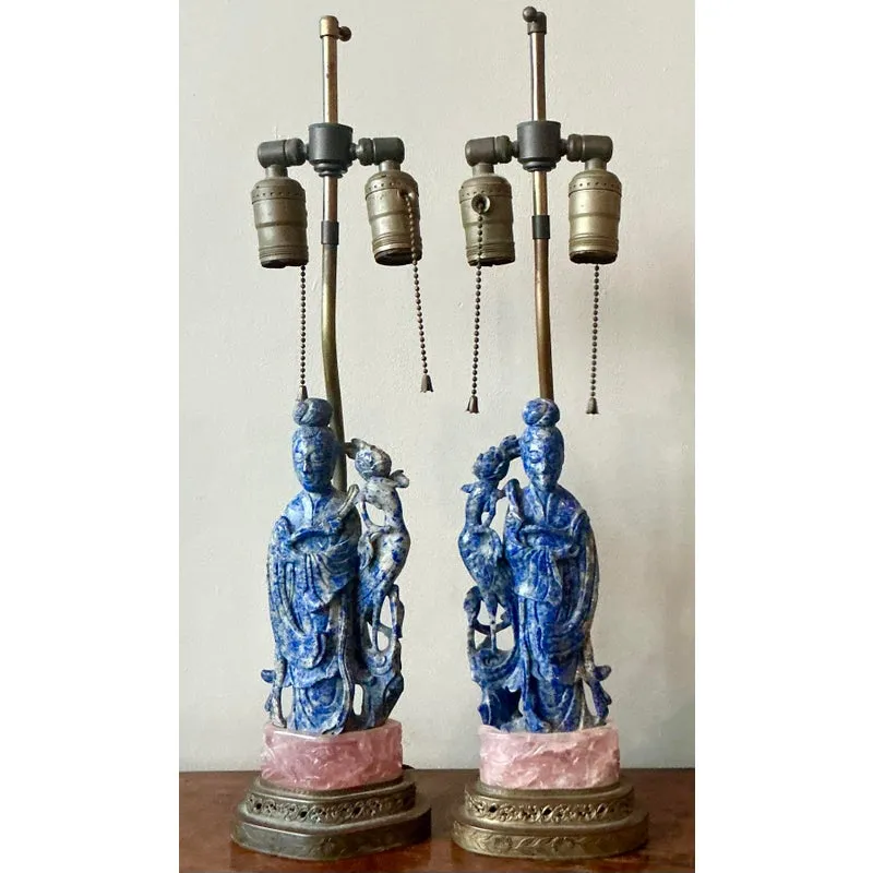 Vintage Regency Lapis Lazuli and Rose Quartz Figural Lamps - Set of 2 — additional photo 5
