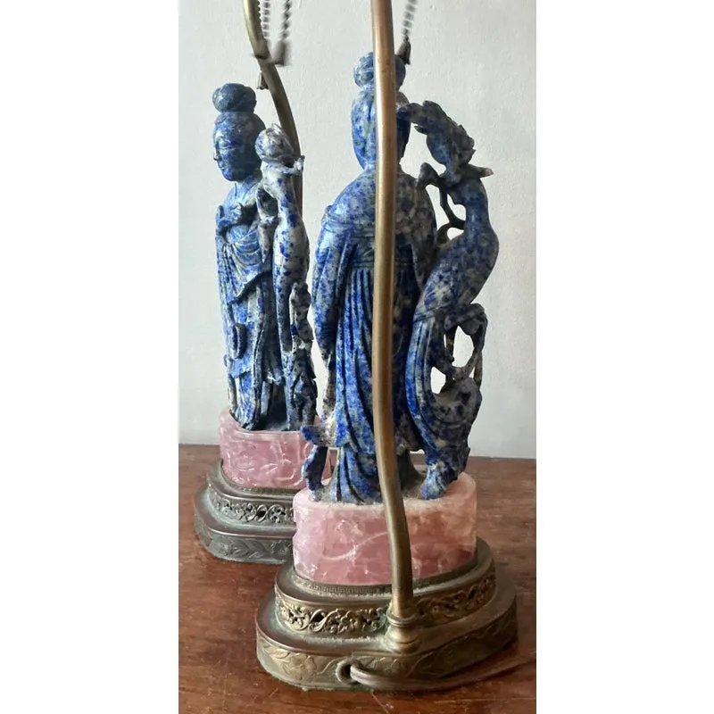 Vintage Regency Lapis Lazuli and Rose Quartz Figural Lamps - Set of 2 — additional photo 6