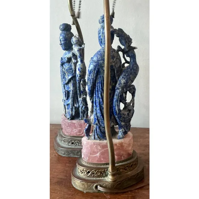 Vintage Regency Lapis Lazuli and Rose Quartz Figural Lamps - Set of 2 — additional photo 6