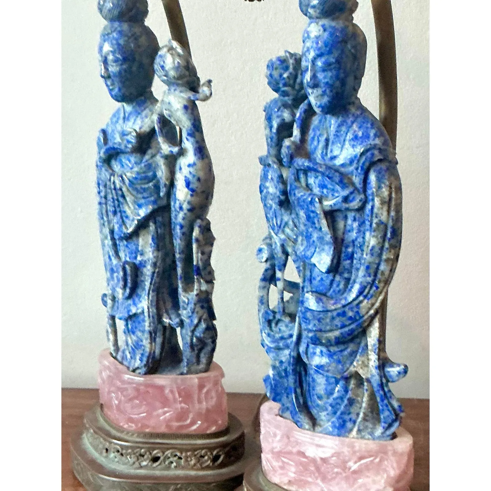 Vintage Regency Lapis Lazuli and Rose Quartz Figural Lamps - Set of 2 — additional photo 7