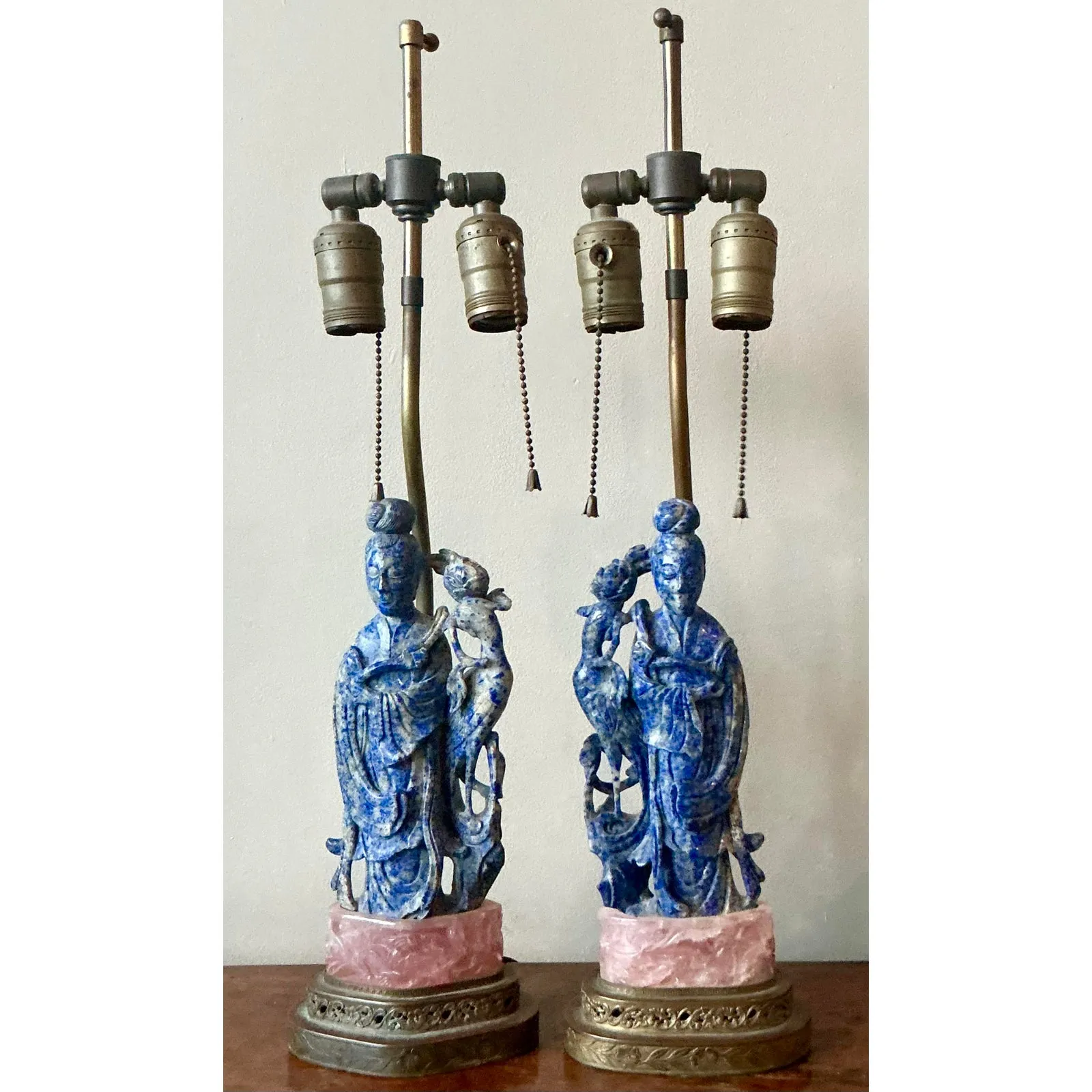 Vintage Regency Lapis Lazuli and Rose Quartz Figural Lamps - Set of 2 — additional photo 2