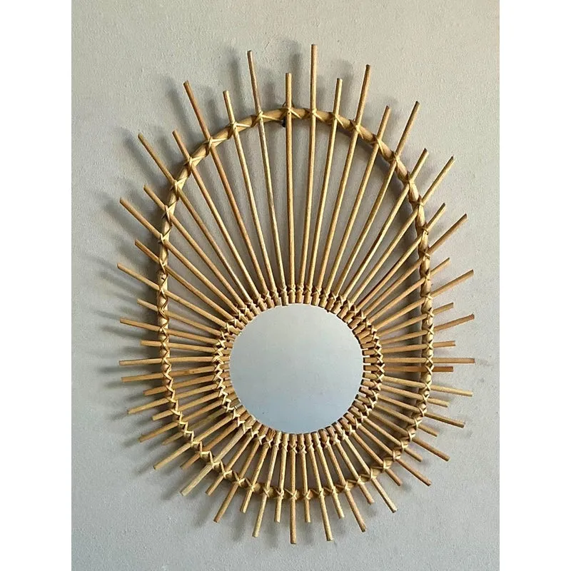 Vintage Boho Rattan Rays Mirror — additional photo 1