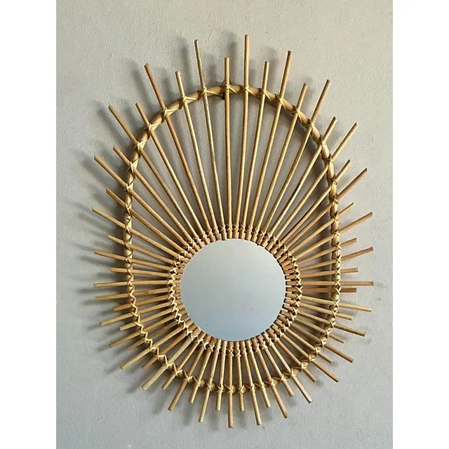 Vintage Boho Rattan Rays Mirror — additional photo 1