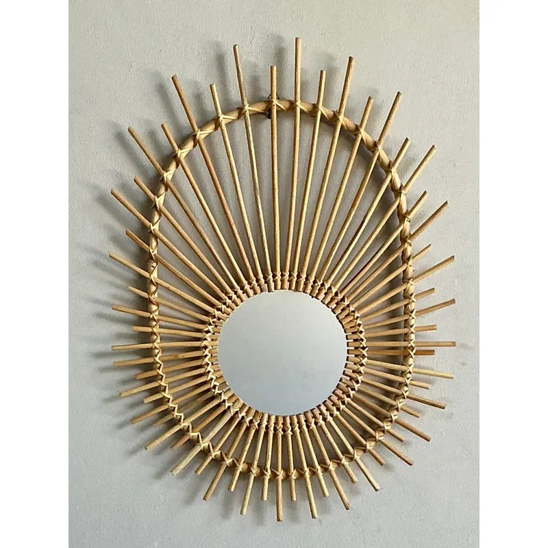 Vintage Boho Rattan Rays Mirror — additional photo 2