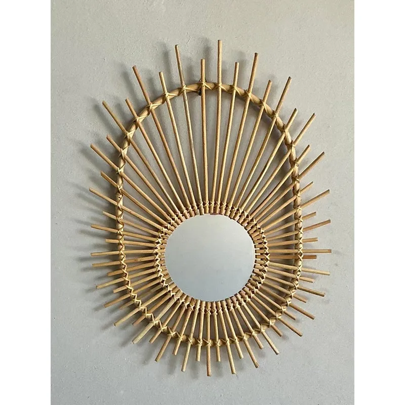 Vintage Boho Rattan Rays Mirror — additional photo 5