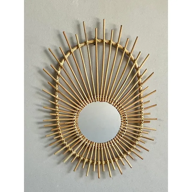 Vintage Boho Rattan Rays Mirror — additional photo 4