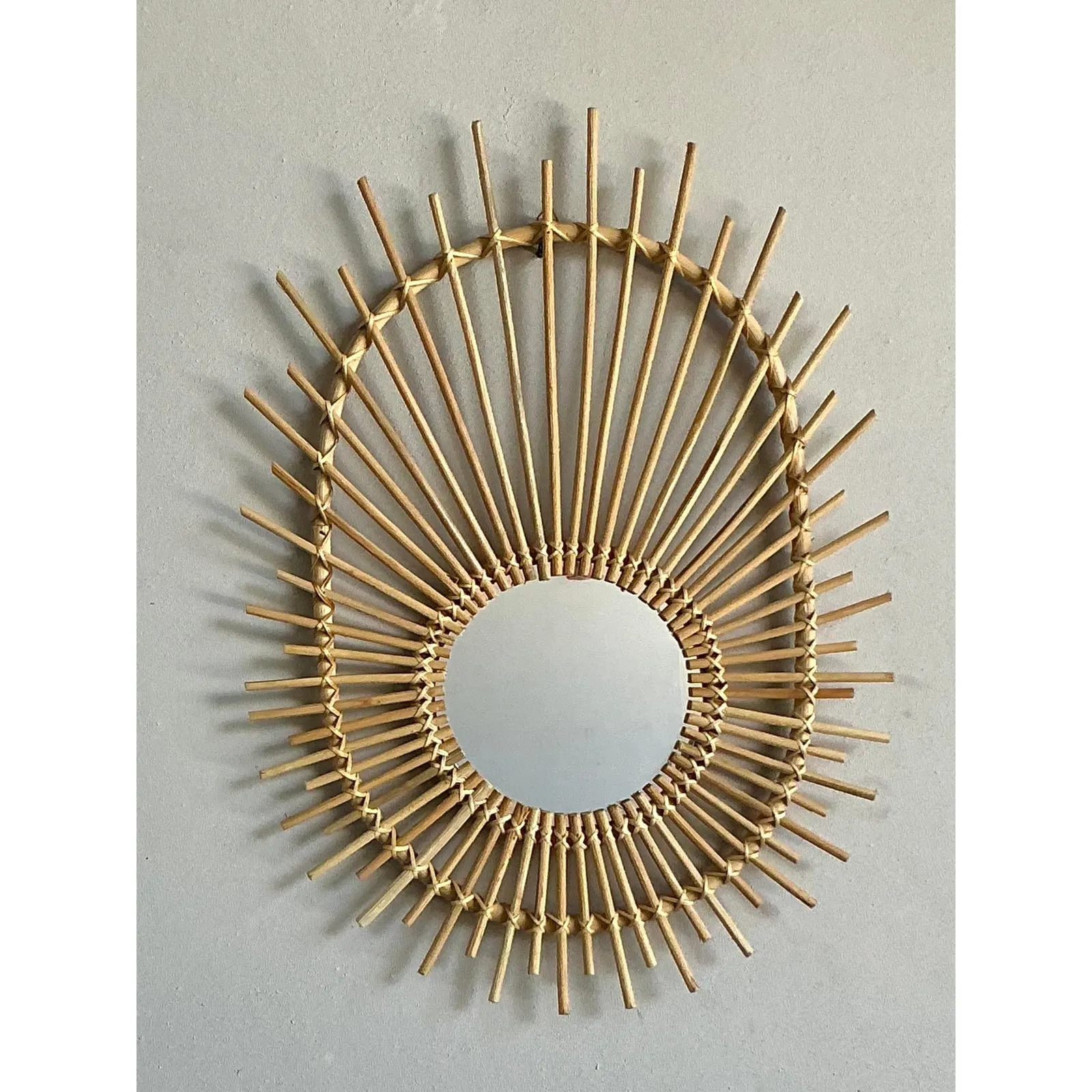 Vintage Boho Rattan Rays Mirror — additional photo 5