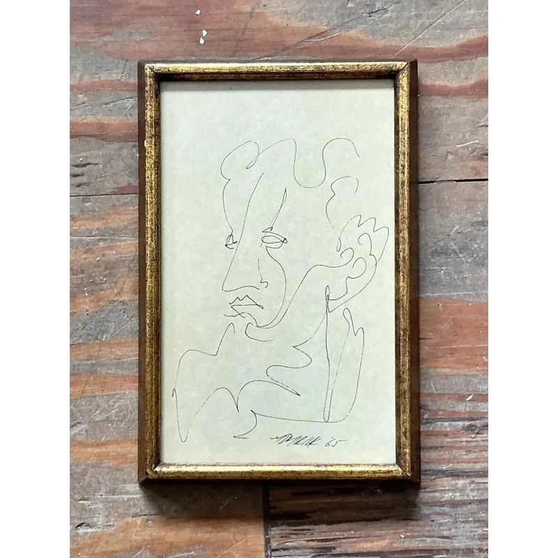 Vintage Boho Original Sketch of Man — additional photo 1