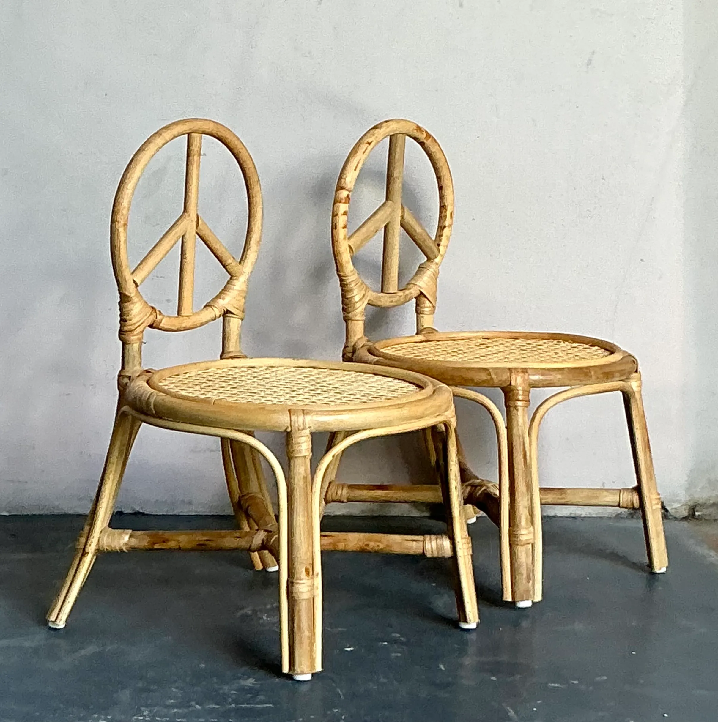 Vintage Boho Rattan Children’s Peace Chair - A Pair — additional photo 3