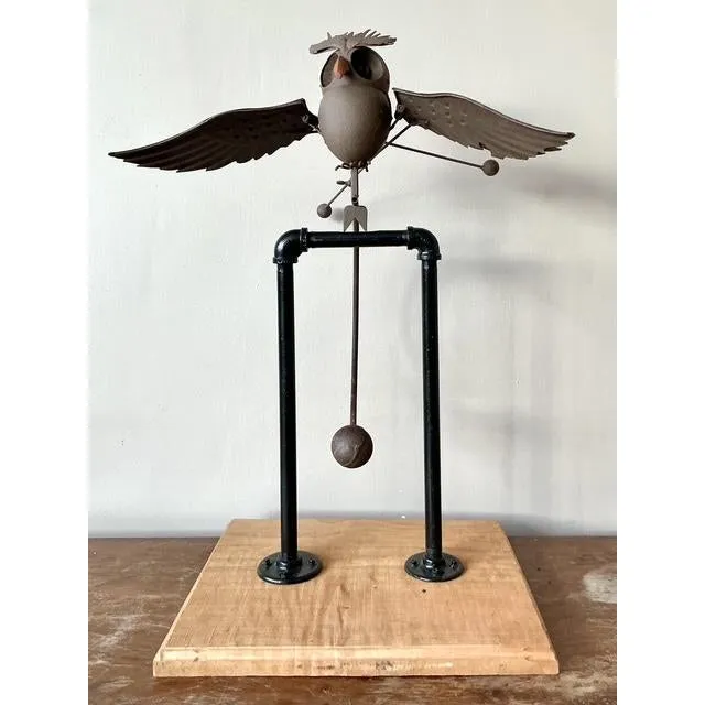 Vintage Boho Kinetic Metal Owl Sculpture — additional photo 7