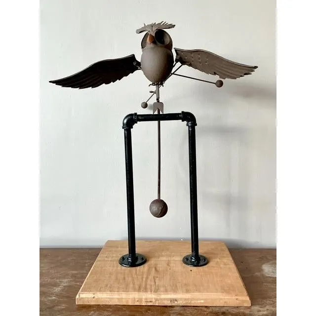 Vintage Boho Kinetic Metal Owl Sculpture — additional photo 1