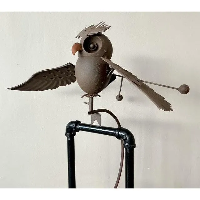 Vintage Boho Kinetic Metal Owl Sculpture — additional photo 2
