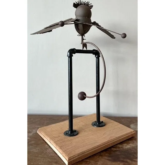 Vintage Boho Kinetic Metal Owl Sculpture — additional photo 4