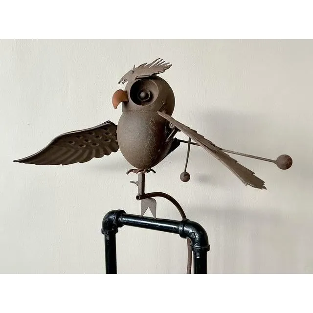 Vintage Boho Kinetic Metal Owl Sculpture — additional photo 4