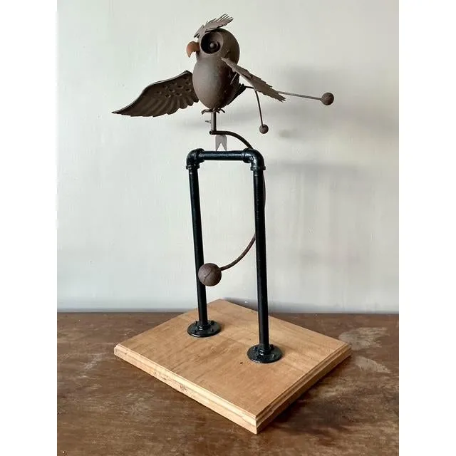 Vintage Boho Kinetic Metal Owl Sculpture — additional photo 5
