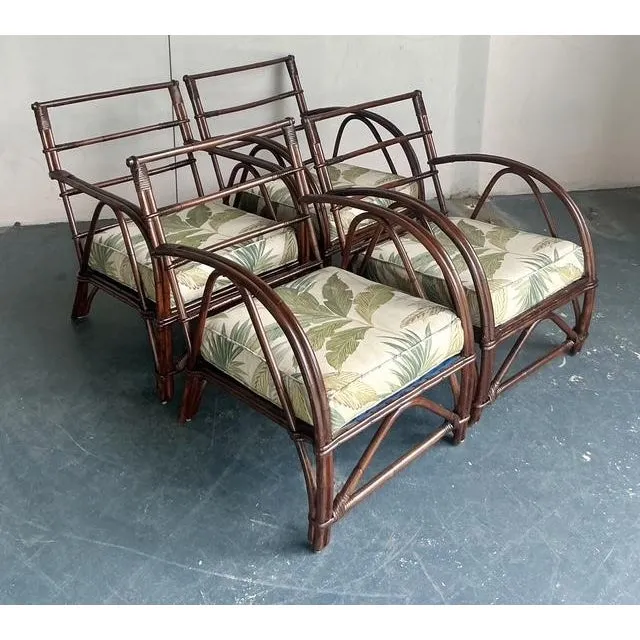 Vintage Boho 1940s Wicker Craft Bent Rattan Lounge Chairs - Set of 4 — additional photo 3