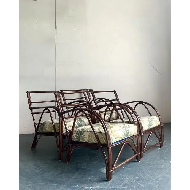 Vintage Boho 1940s Wicker Craft Bent Rattan Lounge Chairs - Set of 4 — additional photo 1