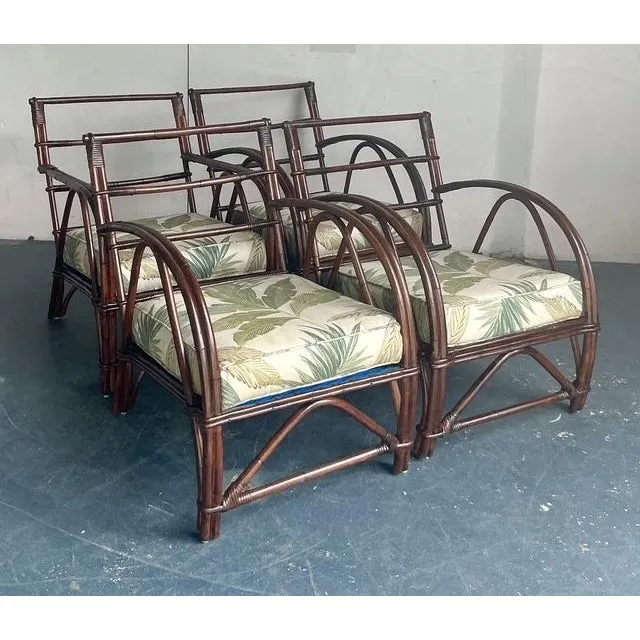 Vintage Boho 1940s Wicker Craft Bent Rattan Lounge Chairs - Set of 4 — additional photo 6