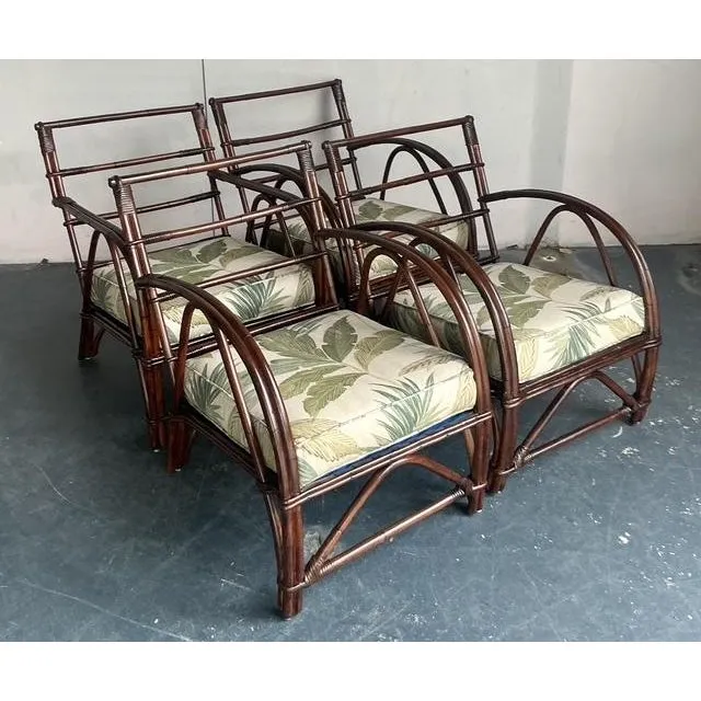 Vintage Boho 1940s Wicker Craft Bent Rattan Lounge Chairs - Set of 4 — additional photo 2