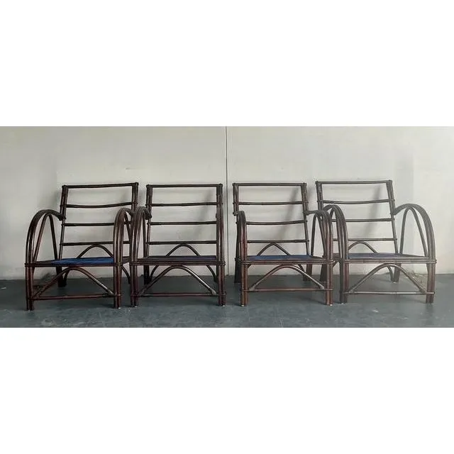 Vintage Boho 1940s Wicker Craft Bent Rattan Lounge Chairs - Set of 4 — additional photo 8