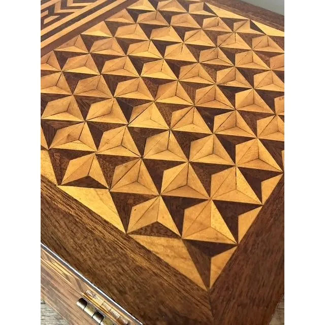 Vintage Boho Greek Key Marquetry Box — additional photo 1