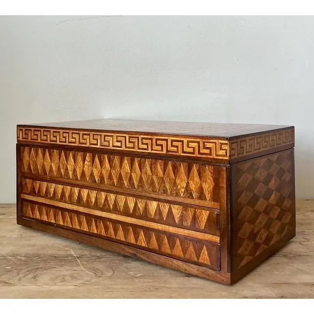 Vintage Boho Greek Key Marquetry Box