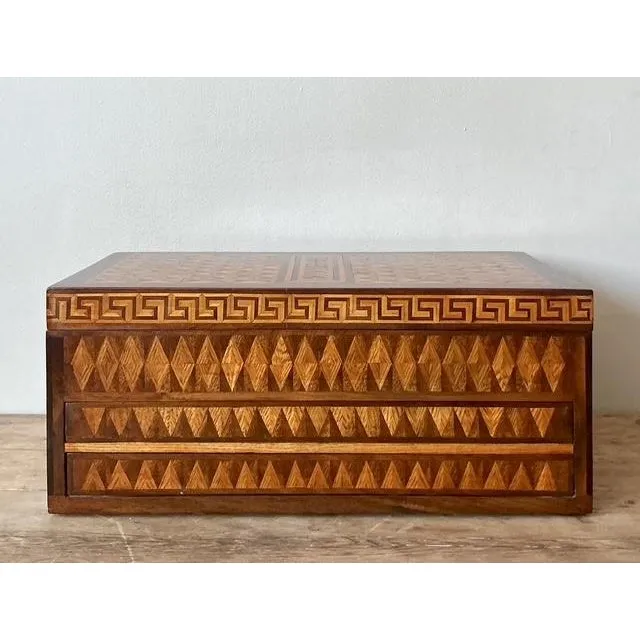 Vintage Boho Greek Key Marquetry Box — additional photo 2