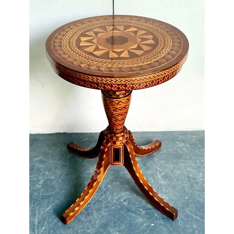 Vintage Boho Marquetry Wood Side Table — additional photo 1