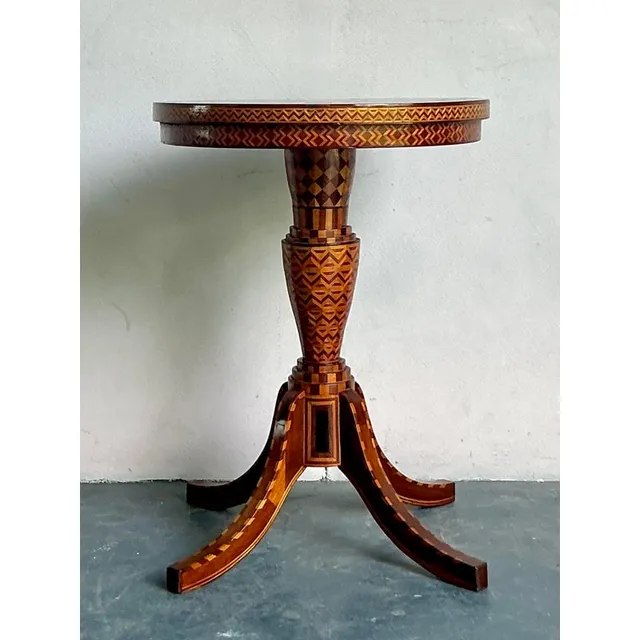 Vintage Boho Marquetry Wood Side Table — additional photo 2