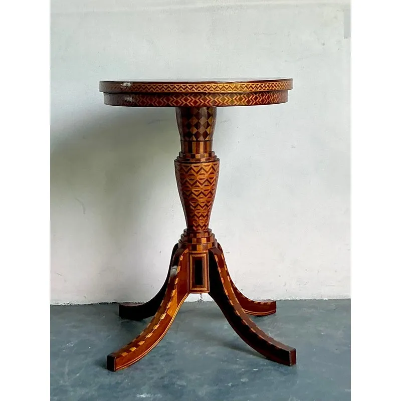 Vintage Boho Marquetry Wood Side Table — additional photo 5