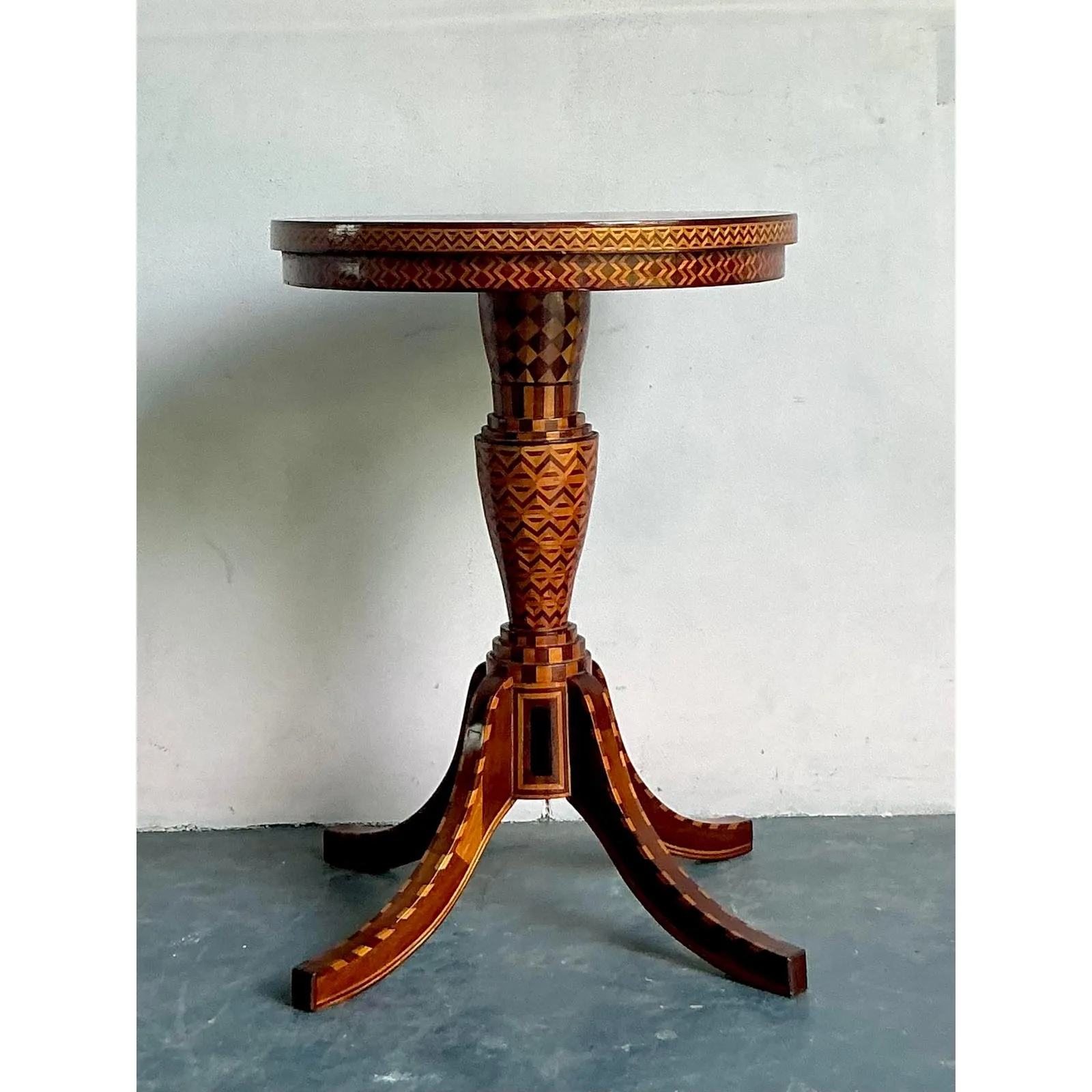 Vintage Boho Marquetry Wood Side Table — additional photo 7