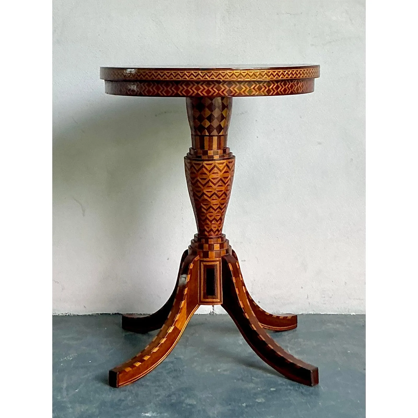 Vintage Boho Marquetry Wood Side Table — additional photo 8