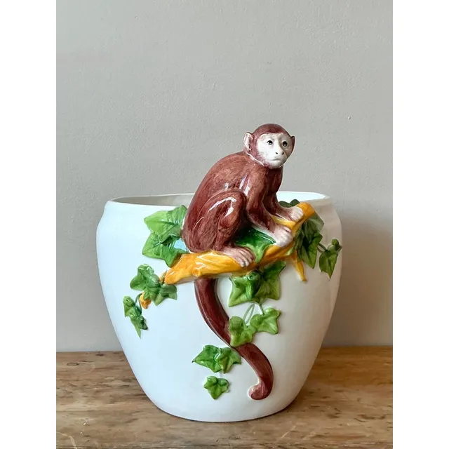 Vintage Italian Oggetti Glazed Ceramic Monkey Cache Pot — additional photo 4