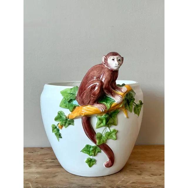 Vintage Italian Oggetti Glazed Ceramic Monkey Cache Pot — additional photo 3
