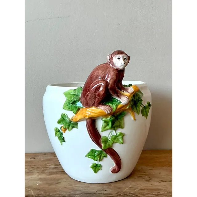 Vintage Italian Oggetti Glazed Ceramic Monkey Cache Pot — additional photo 2