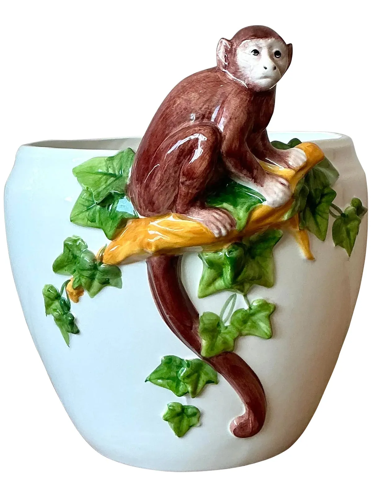 Vintage Italian Oggetti Glazed Ceramic Monkey Cache Pot