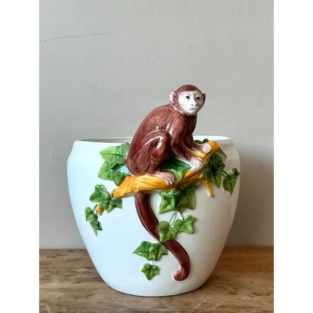 Vintage Italian Oggetti Glazed Ceramic Monkey Cache Pot — additional photo 8