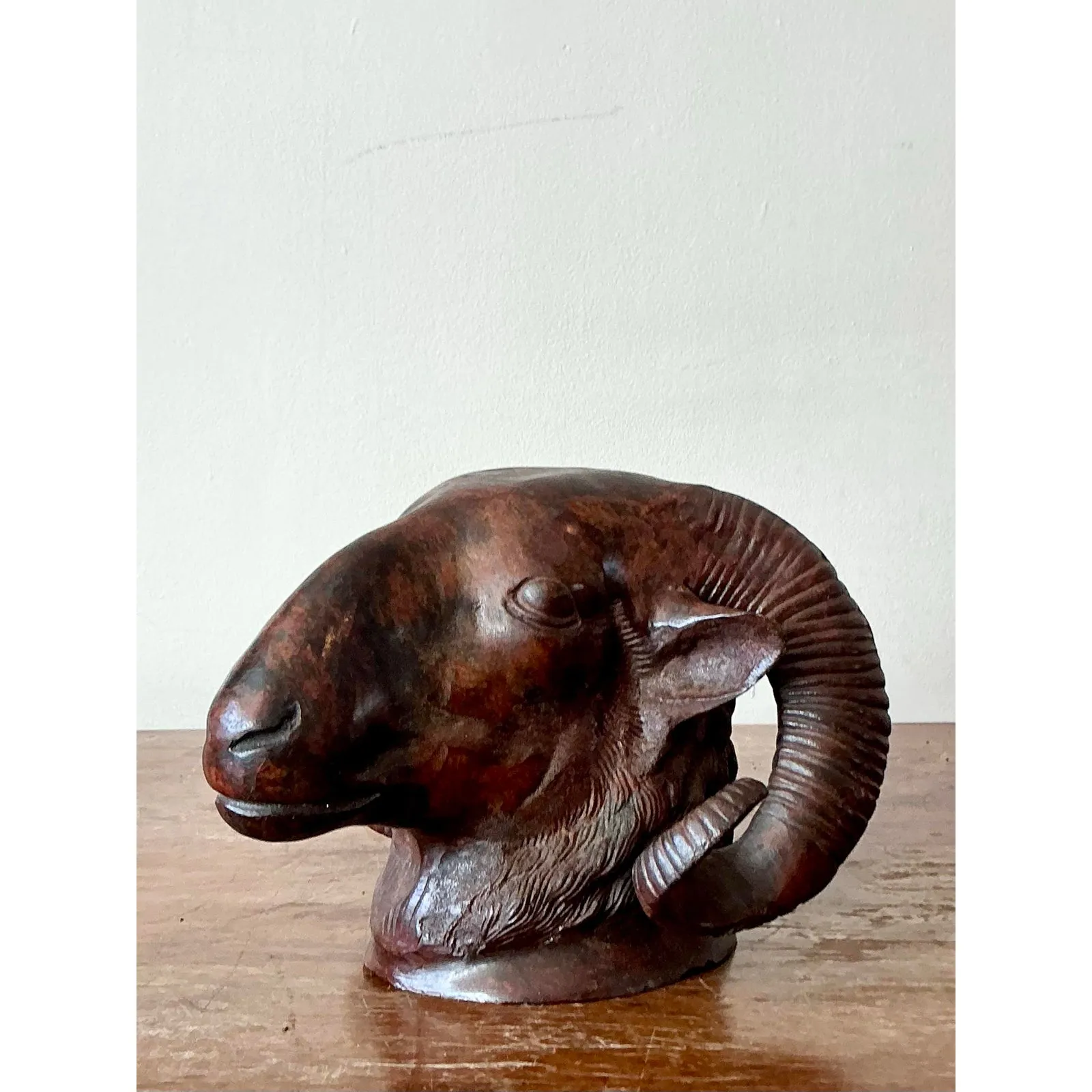 Vintage Boho Cast Bronze Rams Head — additional photo 5